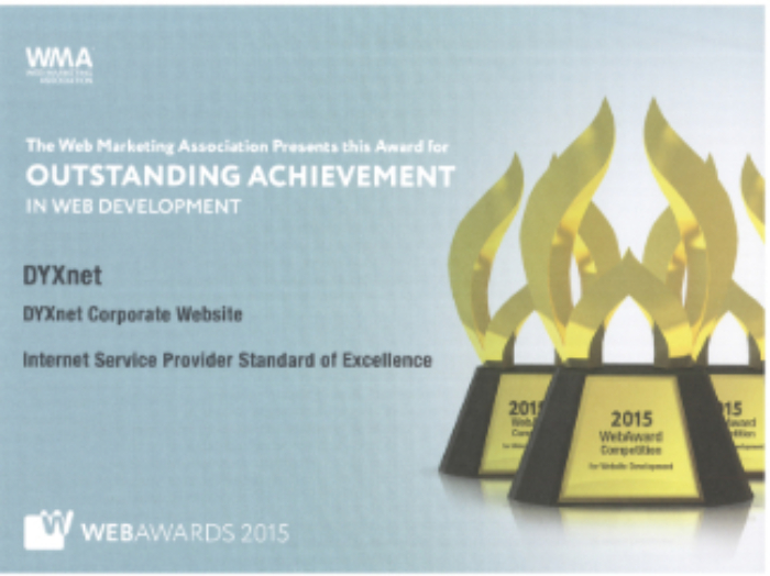 DYXnet Wins Standard of Excellence WebAwards 2015